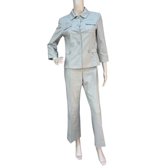 T Tahari 6 Business Suit Set Jacket & Pants 2PC Safari Utility Straight Leg - Picture 1 of 16
